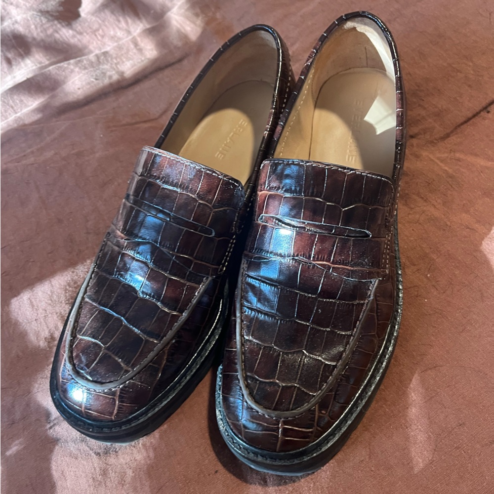 NEW Everlane The Lug Brown Crocodile Leather Chunky Loafers